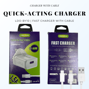 QUICK-ACTING CHARGER WITH IPHONE OR TYPE-C CABLE